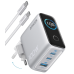 мережева зарядка ANKER GaN Charger 100W, 2xUSB-C PD & 1xUSB-A w Display and Cable (Silver)