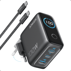мережева зарядка ANKER GaN Charger 100W, 2xUSB-C PD & 1xUSB-A w Display and Cable (Dark Gray)