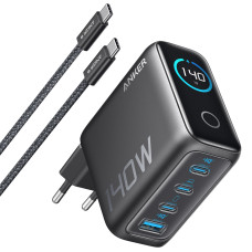 мережева зарядка ANKER Laptop GaN Charger 140W, 3xUSB-C PD3.1 & 1xUSB-A w Display and Cable (Black)