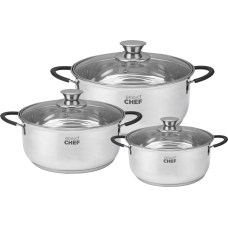 Набір посуду BRAVO CHEF Safran Набір каструль 6 пр. (2,0л+2,8л+3,8л) (BC-6002)