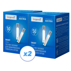 Глюкометр LONGEVITA Smart Тестові смужки 100шт.(50х2)